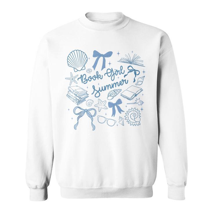 Book Girl Summer Bow Beach Seashell Summer Sweatshirt