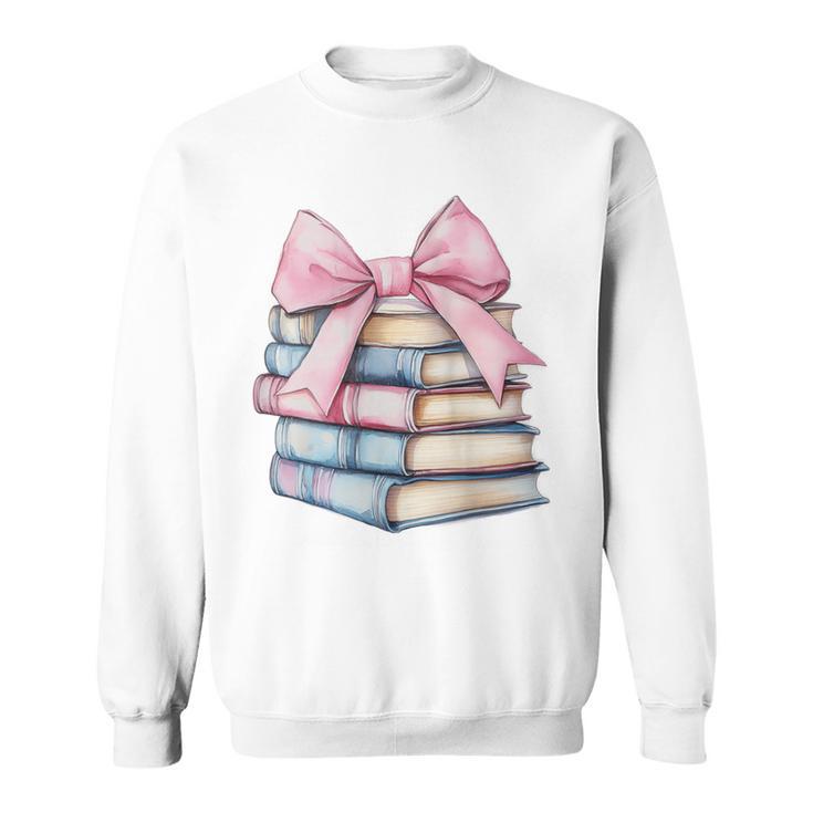 Book Lover Coquette Bow Pink Dainty Ribbon Cute Bookworm Sweatshirt