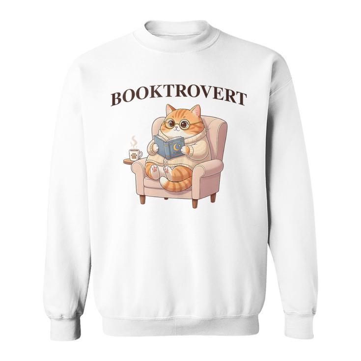 BOOKTROVERT Cute Cat With Tea Cozy Sweater And Book Sweatshirt