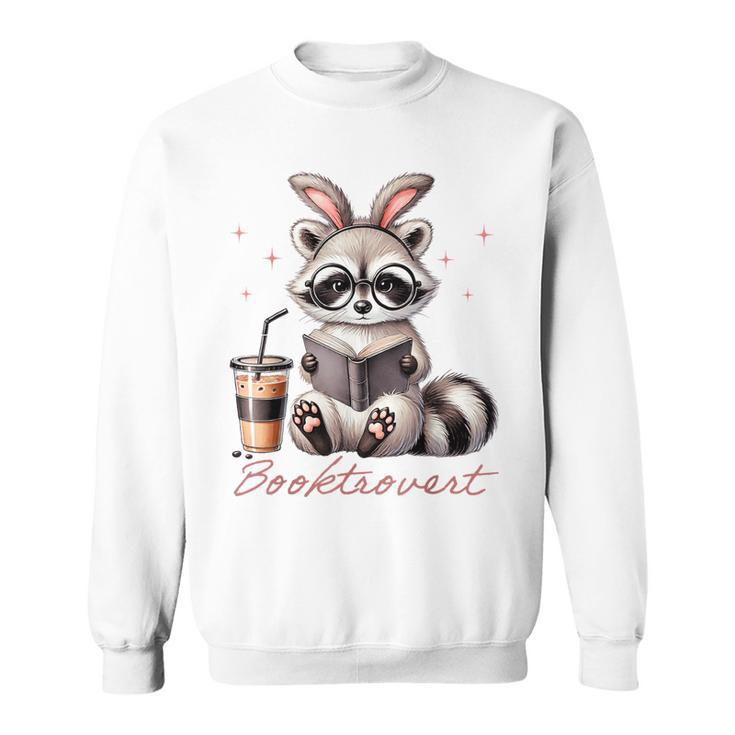 Booktrovert Raccoon Reading Book Iced Coffee Lover Sweatshirt
