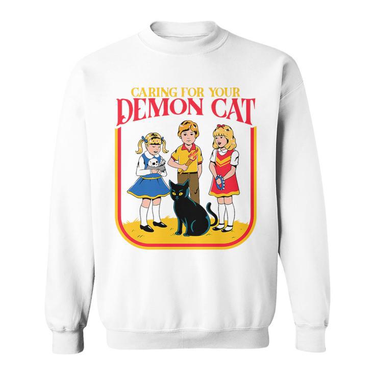 Caring For Your Evil Cat Retro Dark Humor Book Cover Premium Tri-Blend Sweatshirt