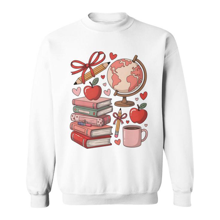 Coquette Teacher School Supplies Bows Books Globe Apple Cute Sweatshirt