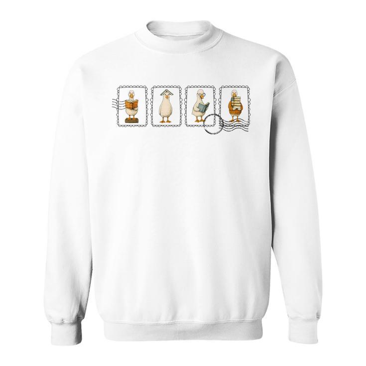 Cute Bookish Silly Goose Reading Book Teacher Stamp Sweatshirt