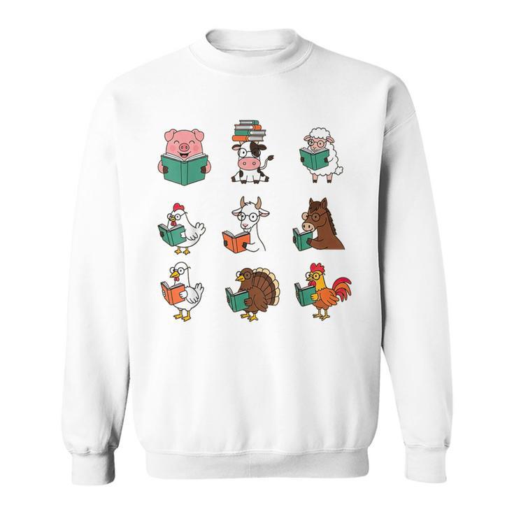 Cute Farm Animals Reading Books Teacher Library Reader Sweatshirt