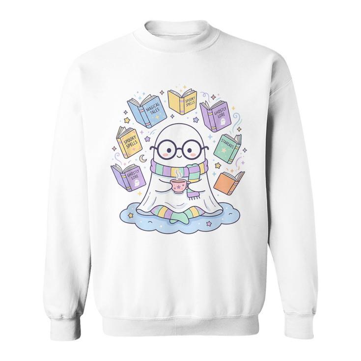 Cute Ghost Reading Books Spooky Magical Tales Witchy Sweatshirt