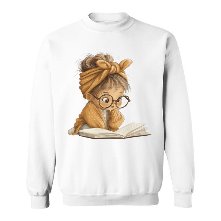 Cute Girl Open Book Reading Book Lover Graphic Round Glasses Sweatshirt