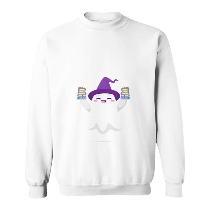 Cute Halloween Literacy Teacher Witch Reading Books Ghost Sweatshirt