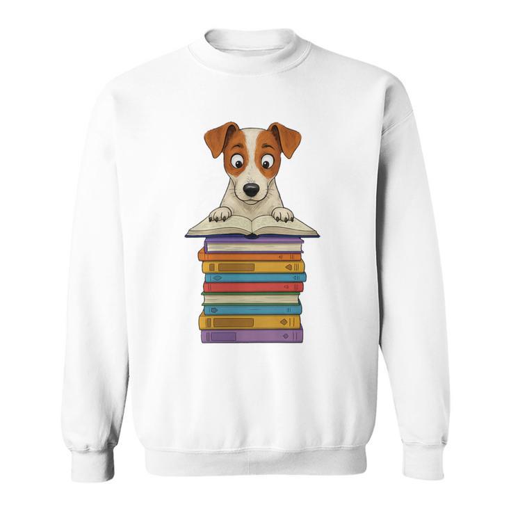 Cute Jack Russel Dog Reading On Pile Of Books Premium Tri-Blend Sweatshirt