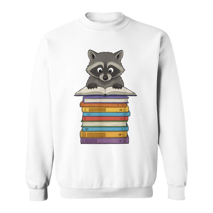 Cute Raccoon Reading On Pile Of Books Sweatshirt