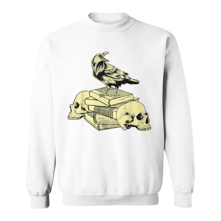 Dark Academia Aesthetic Raven Crow On Old Books Skull Goth Sweatshirt