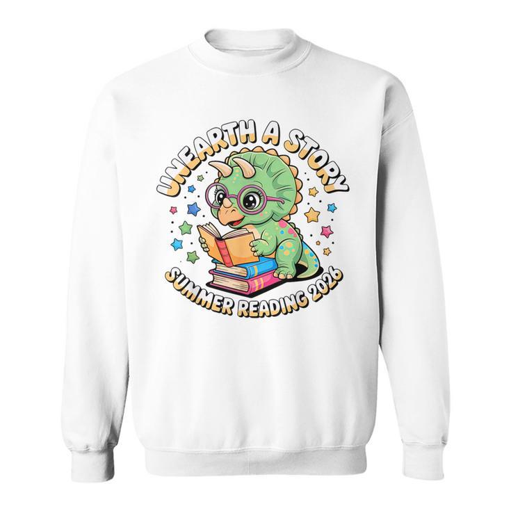 Dino Reading Books Unearth a Story Summer Reading Dinosaur Sweatshirt