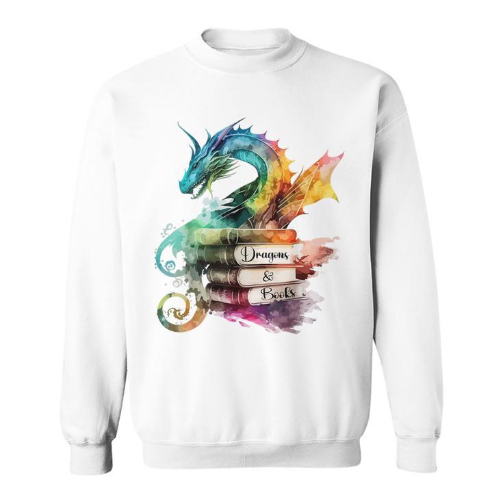 Dragons And Books Watercolor Fantasy Dragon Lover Theme Sweatshirt