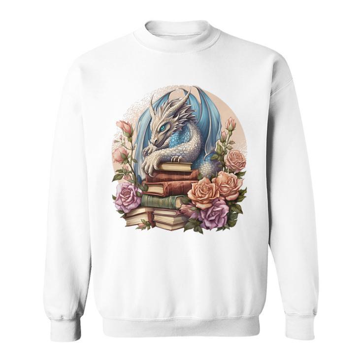 Fantasy Dragon Books Floral Boho Bookworm Sweatshirt