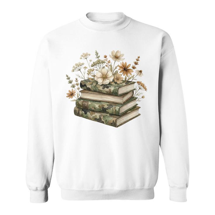 Floral Boho Flowers Books Camo Teacher Wildflowers Reading Sweatshirt