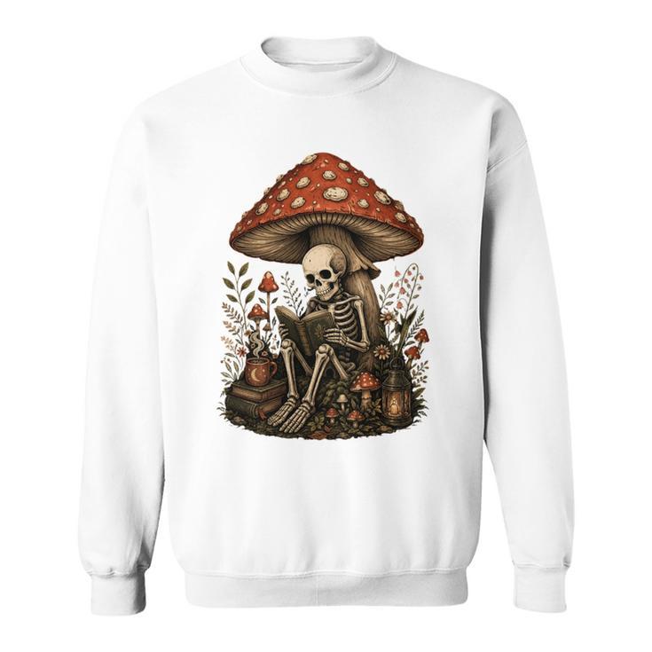 Floral Mushroom Skeleton Reading Books Gothic Humor Sweatshirt