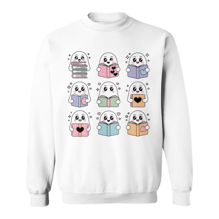 Halloween Ghosts Reading Books Pattern Spooky Kawaii Anime Sweatshirt