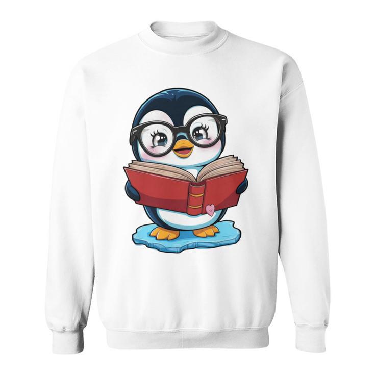 Kawaii Penguin In Cartoon Style With Book And Glasses Sweatshirt