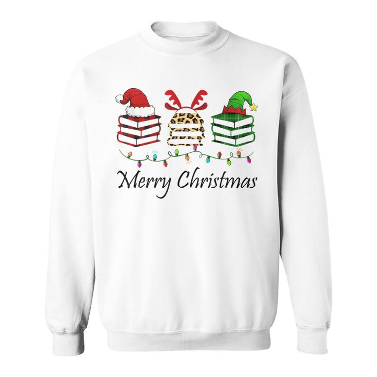 Librarian Merry Christmas Books Santa Hat Reindeer Elf Xmas Sweatshirt