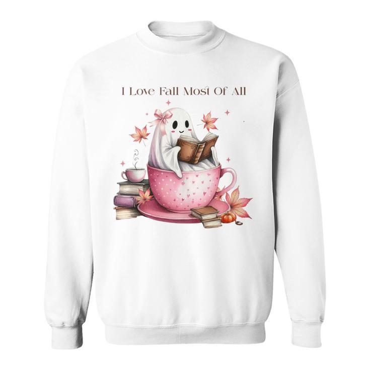 I Love Fall Most Of All Halloween Ghost Book Lover Sweatshirt