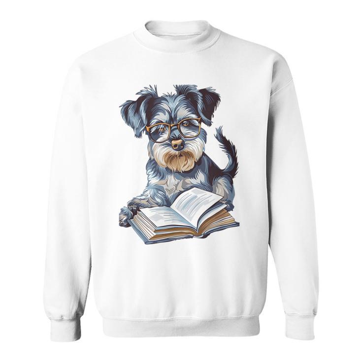 Nerdy Schnauzer Dog Book Lover Glasses Cute Pet For Men Women Kids Sweatshirt