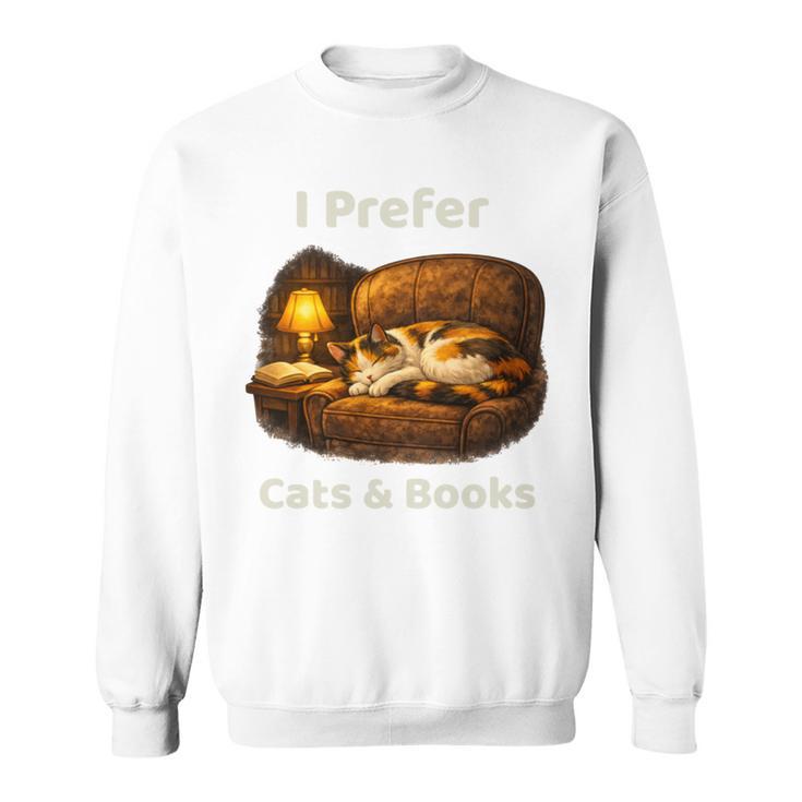 I Prefer Cats & Books – Calico Cat And Book Sweatshirt