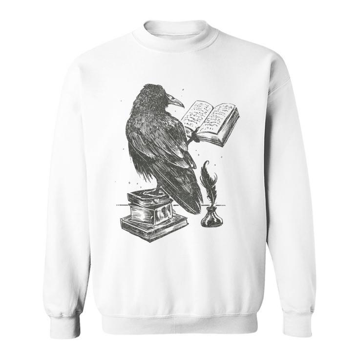 Raven Crow Reading a Magic Book Wizard Animal Bird Reader Sweatshirt