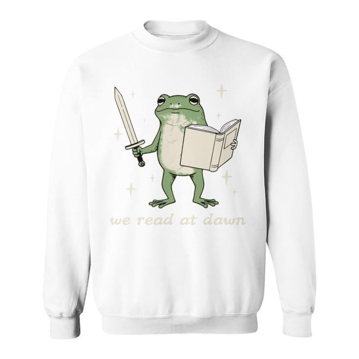 We Read At Dawn Vintage Frog Reading Book Frog Meme Sweatshirt
