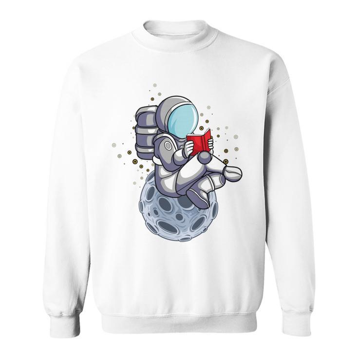 Reading Read Books Reader Nerd Cartoon Astronaut Moon Sweatshirt