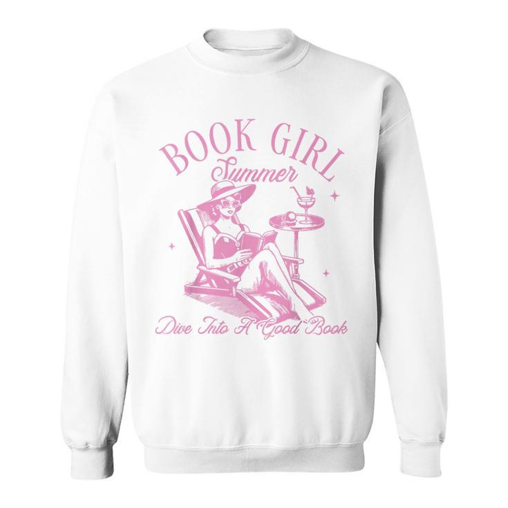 Retro Book Girl Summer Beach Vacation For Book Lover Sweatshirt