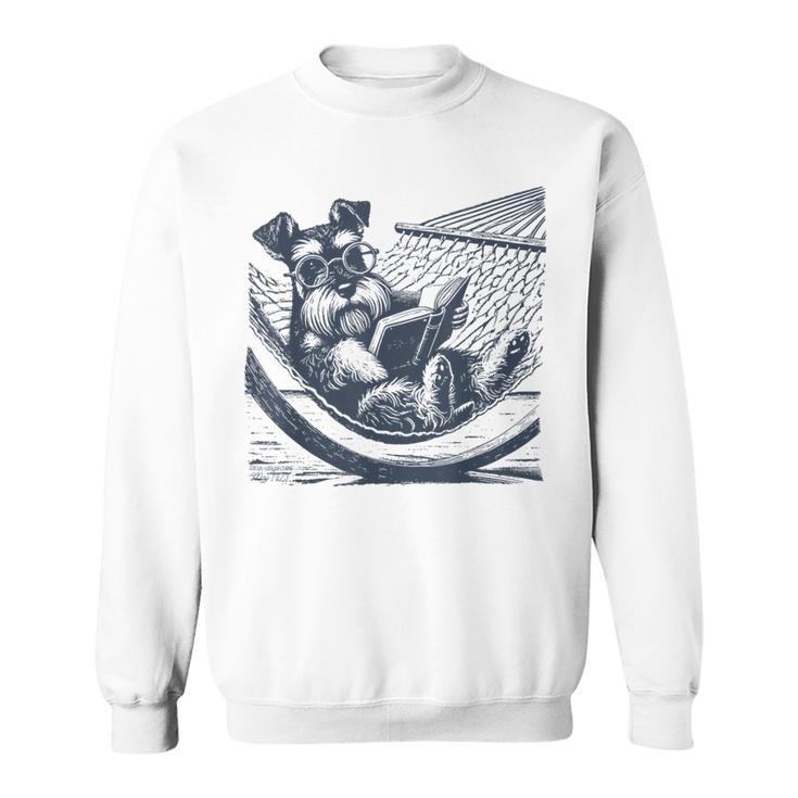 Schnauzer Hammock Reading Book Schnauzer Glasses Sweatshirt