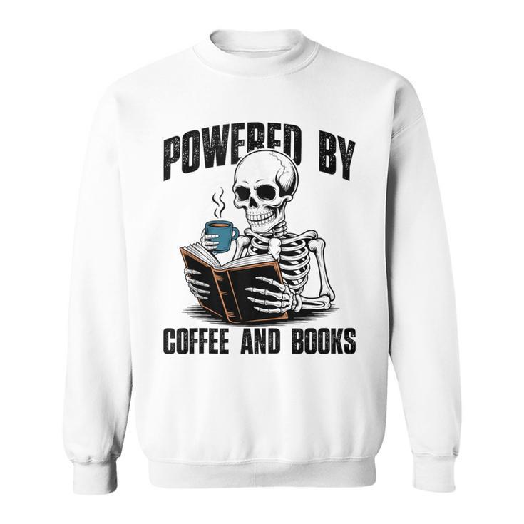 Skeleton Reading Book With Coffee Sweatshirt