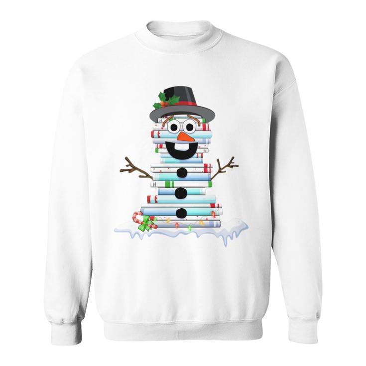 Snowman Book Stack Librarian Book Lover Christmas Sweatshirt