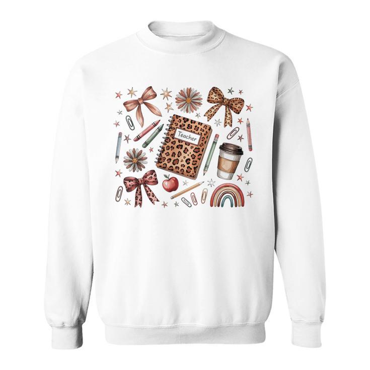 Teacher Coquette Bow Book First Day Of School Back To School Sweatshirt