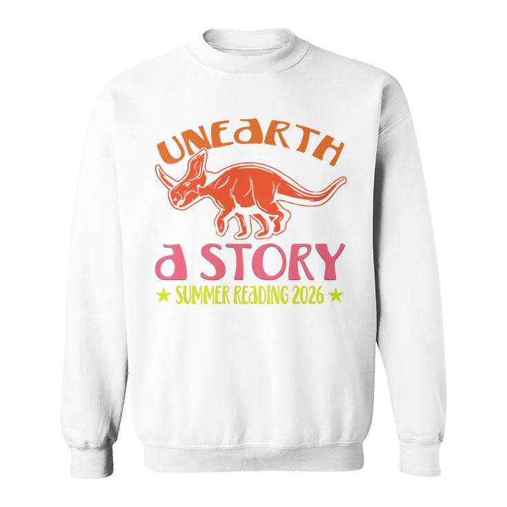Unearth a Story Summer Reading 2026 Triceratops Dino Book Premium Tri-Blend Sweatshirt