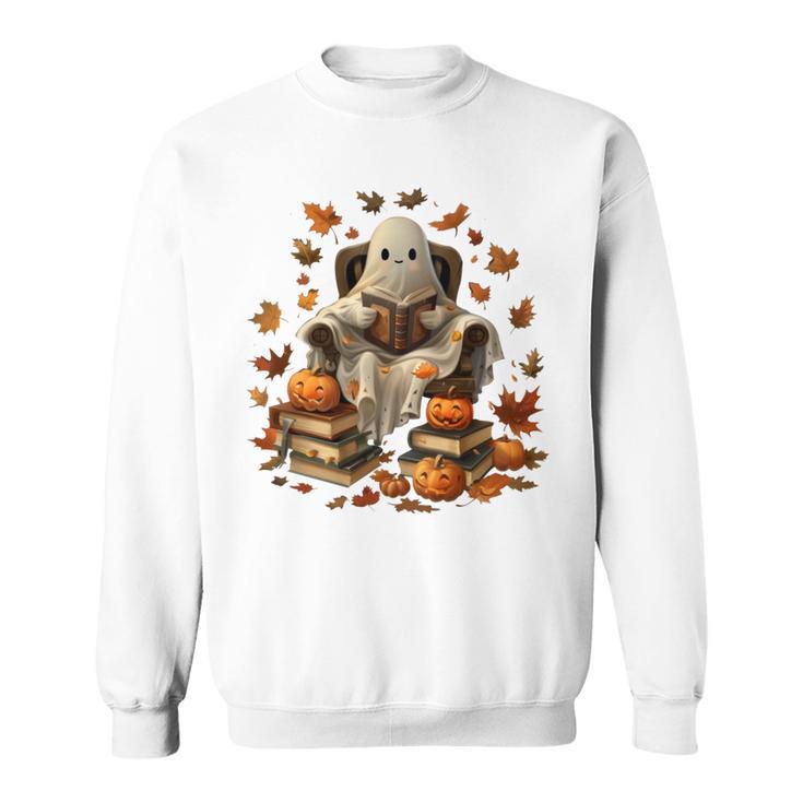 Vintage Ghost Book Reading Pumpkin Gothic Halloween Teachers Sweatshirt