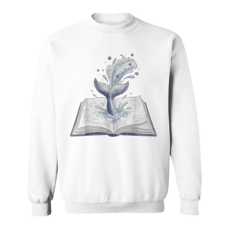 Whale Watching Dive Into Reading Open Book Watercolor Kids Sweatshirt