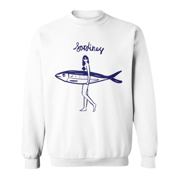 レトロな魚モチーフのガールイラスト シンプルな海風アートデザイン スウェットシャツ