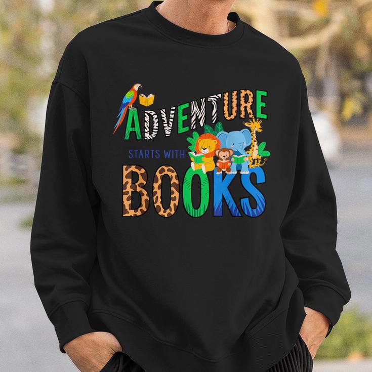 Adventure Starts With Books Jungle Animals Kids Reading Them Sweatshirt Gifts for Him Adventure Starts With Books Jungle Animals Kids Reading Them Sweatshirt Gifts for Him