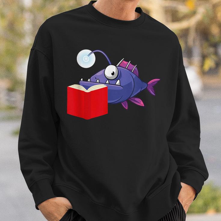 Anglerfish Reading Book Sweatshirt Gifts for Him