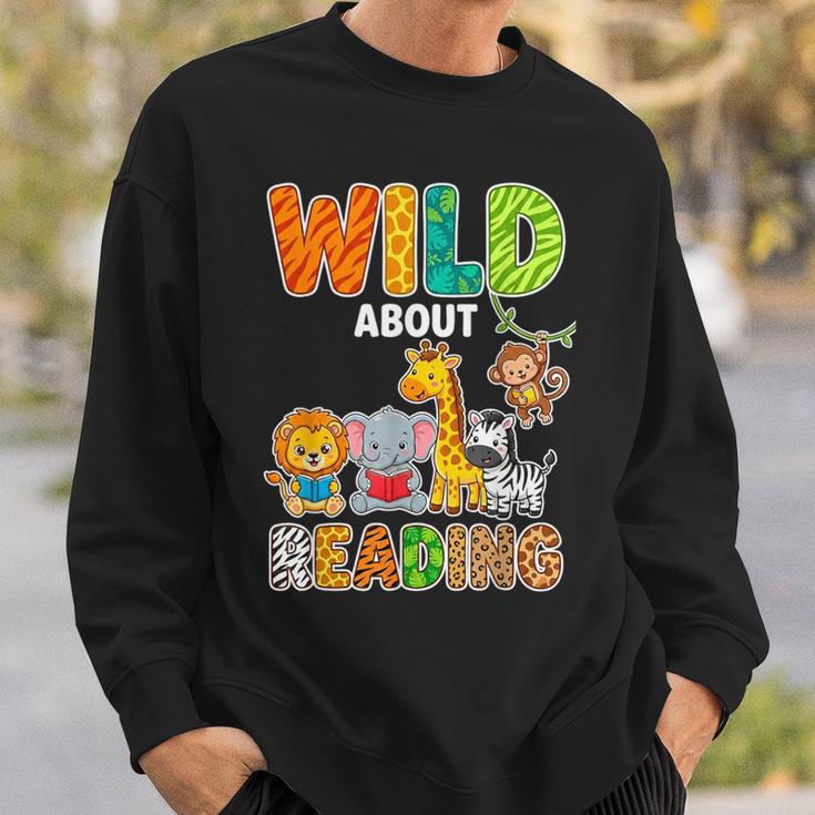 Animal Print For Boys Girls Kids Wild About Reading Books Sweatshirt Gifts for Him