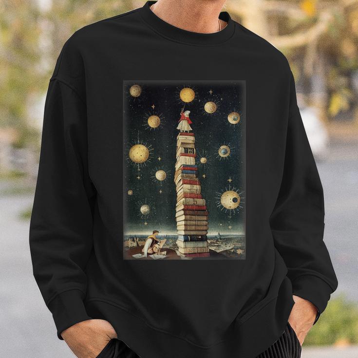Astrologist Sitting On The Tower Of Stacked Up Books Starry Sweatshirt Gifts for Him Astrologist Sitting On The Tower Of Stacked Up Books Starry Sweatshirt Gifts for Him