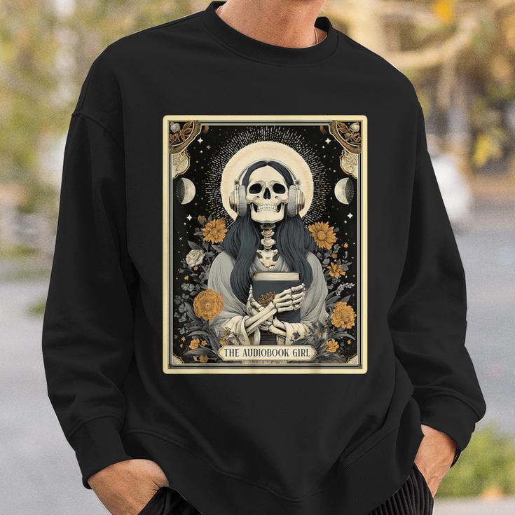 The Audiobook Girl Books Headphones Tarot Card Skeleton Sweatshirt Gifts for Him