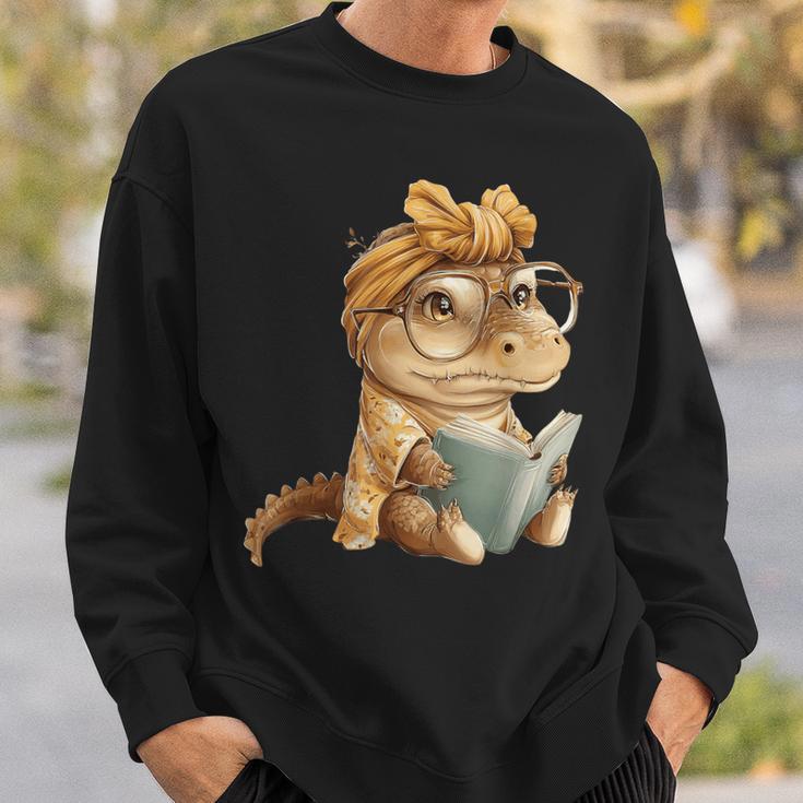 Baby Crocodile Small Book Reading Reptile Graphic Portrait Sweatshirt Gifts for Him Baby Crocodile Small Book Reading Reptile Graphic Portrait Sweatshirt Gifts for Him