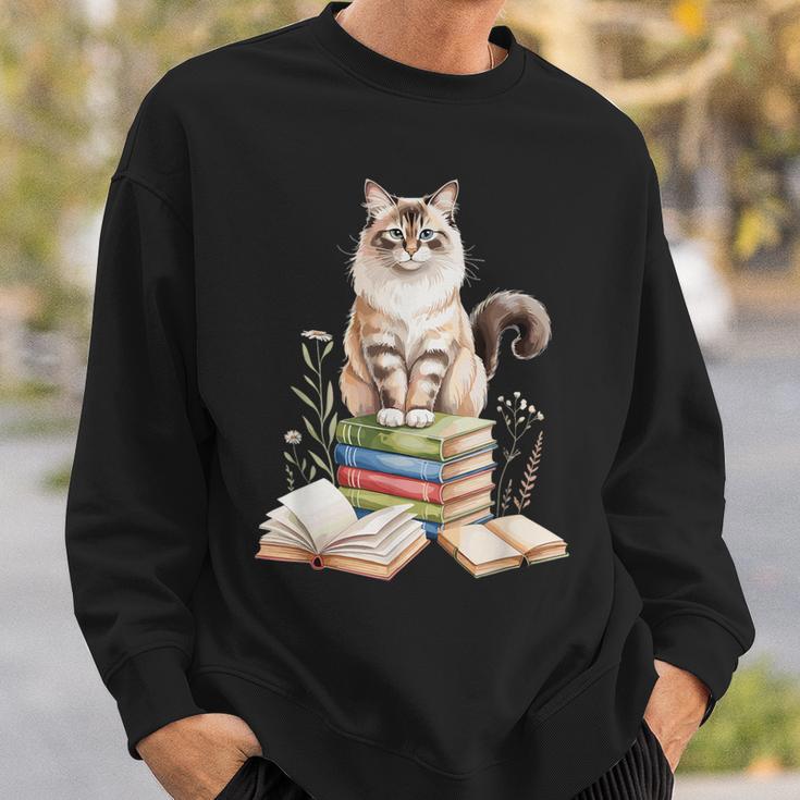 Balinese Cat Longhaired Siamese Books Flowers Book Reading Sweatshirt Gifts for Him