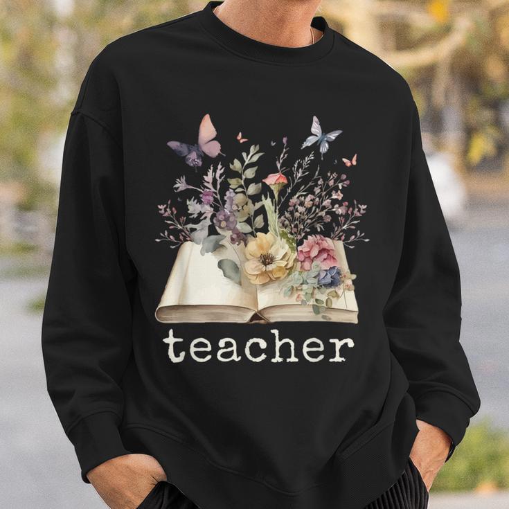 Beautiful Floral Open Book Teacher Men Women Sweatshirt Gifts for Him