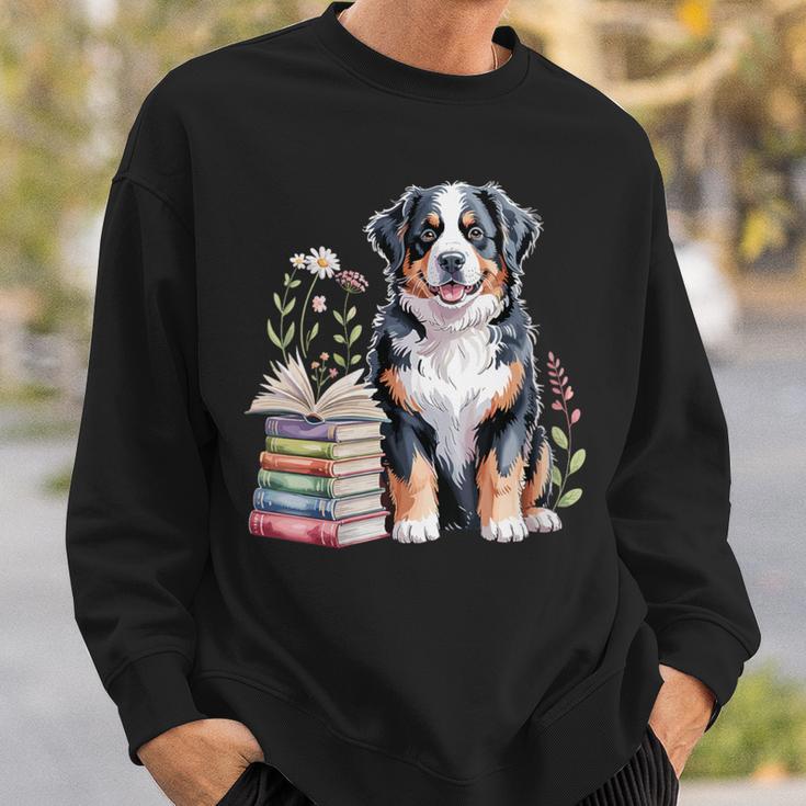 Bernese Mountain Dog Berner Bookworm Flowers Book Reading Sweatshirt Gifts for Him