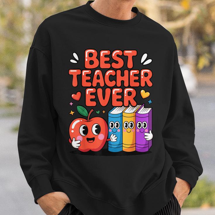 Best Teacher Ever Cute Apple Books School Classroom Vibes Sweatshirt Gifts for Him