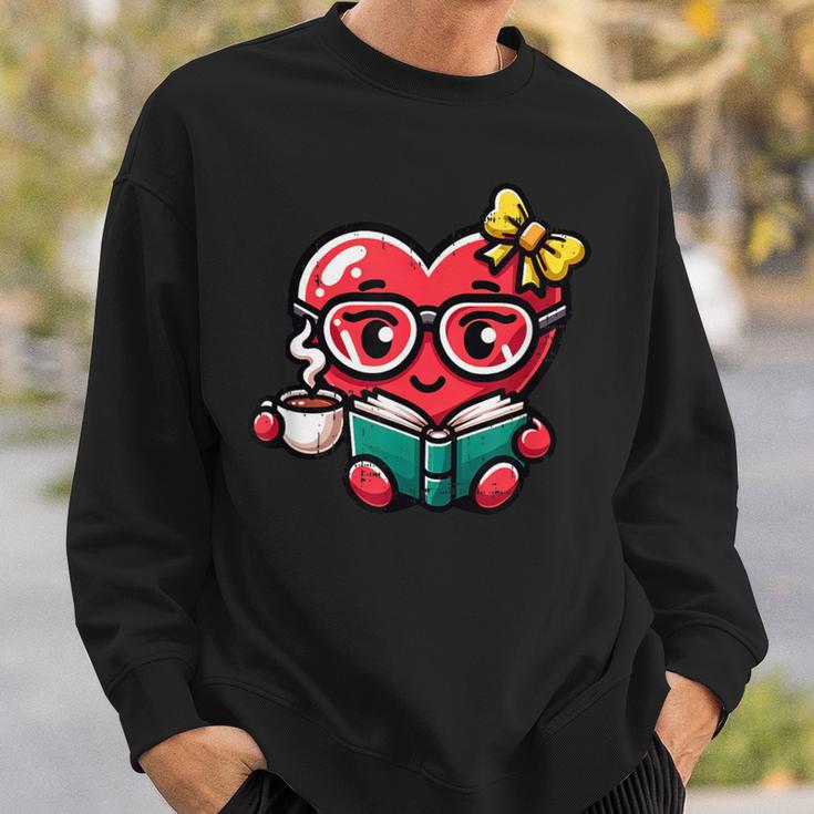 Book Coffee Valentines Cute Heart Lover Women Girl Sweatshirt Gifts for Him