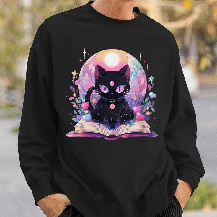 Book Lover Crystal Witchy Cute Cat Kawaii Pastel Goth Sweatshirt Gifts for Him