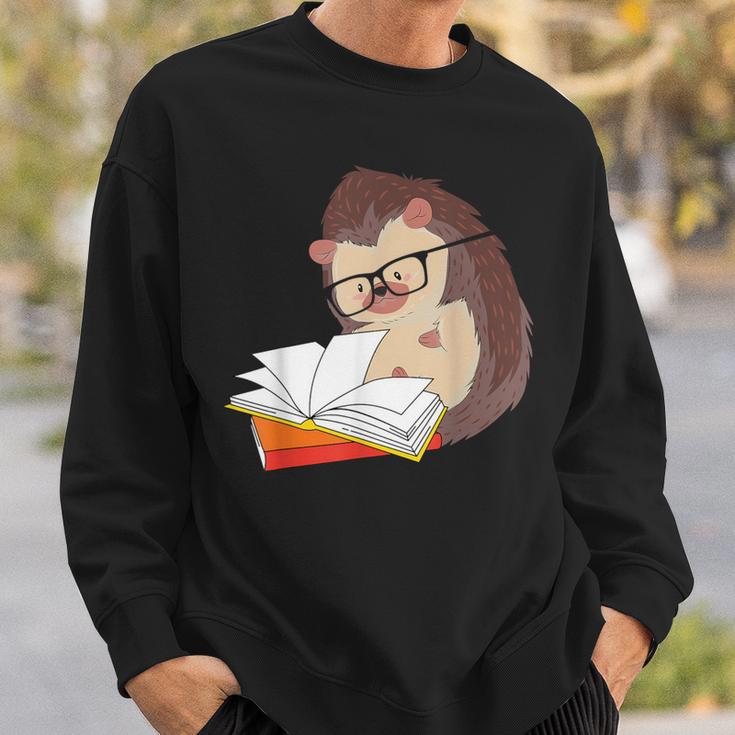 Book Reading Bookworm Forest Animal Wildlife Cute Hedgehog Sweatshirt Gifts for Him